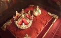 Golden crown and king jewels Royalty Free Stock Photo