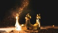 The golden crown of the king onGold abstract bokeh background Royalty Free Stock Photo