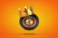 Golden Crown over Black Casino Roulette Wheel. 3d Rendering