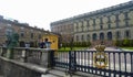 Golden crown on Royal Palace gate, Gamla Stan old town. Stockholm, Sweden, 2019 Royalty Free Stock Photo