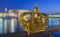 Skeppsholmen bridge with illuminated Stockholm old city