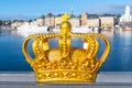 Golden Crown of Skeppsholmen Bridge in Stockholm Royalty Free Stock Photo