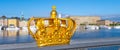 Golden Crown of Skeppsholmen Bridge in Stockholm Royalty Free Stock Photo