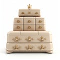 Golden Crown Stacked Chest Of Drawers 3d Render With Beige Ottoman Army