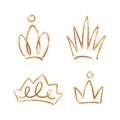 Golden crown vector set on white background. Doodle crown for king and queen, prince and princess. Social media icon Royalty Free Stock Photo