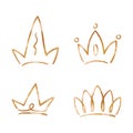 Golden crown vector set on white background. Doodle crown for prince and princess. Social media icon for loving baby
