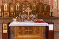 Golden crowns on altar