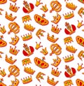 Golden crowns doodle seamless vector pattern