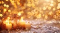 Golden crucifix with bokeh light background, Christian concept