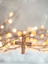 Golden crucifix with bokeh light background, Christian concept