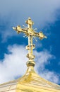 Golden crucifix and Cupola of Orthodox church Royalty Free Stock Photo