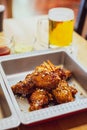 Golden Crunchy Korean Fried Chicken basic Huraideu-Chikin mix with spicy sauce, chili and garlic. Served with cold beer.