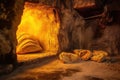 golden crust of bread baking in a stone oven