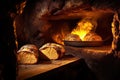 golden crust bread loaves in open stone oven