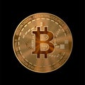 Golden crypto currency bitcoin on black background