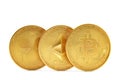 Golden cryptocurrencies coins: Ethereum, Bitcoin, Ripple