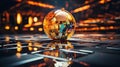 golden crystal ball with reflection of the mirror surface Royalty Free Stock Photo