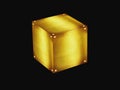 Golden cube on black background.