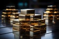 golden cubes stacked on top of each other on a table