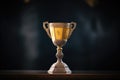 golden cup caught in a spotlight, dark background Royalty Free Stock Photo