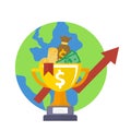 Golden cup championship prize with money icon. Award first place. Money profits and global economy world savings icon Royalty Free Stock Photo