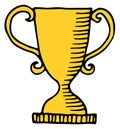 Golden cup doodle. Sport competition win symbol