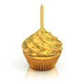 Golden cupcake 3d rendering