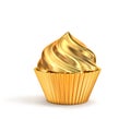 Golden cupcake isolated on a white background