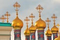 Golden cupolas of Terem churches. Moscow Kremlin Royalty Free Stock Photo