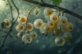 Golden currants glisten with morning dew