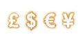 Golden currency symbols made of glitter