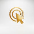 Golden Cursor Arrow Icon Intersecting Concentric Circles on White Background click pointer Royalty Free Stock Photo