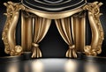 Golden curtains hanging on a stage likely in a theater or auditorium setting Generative AI