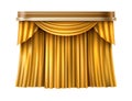 Golden curtains. Luxury fabric drapes in realistic style