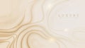 Golden curves on cream shades watercolor background. Realistic luxury design style marble 3d modern concept. Royalty Free Stock Photo