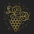 Golden cute thin line bunch of grapes icon with texture flat minimal design poster on black