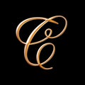 Golden 3d alphabet, elegant shape, Capital letter c, 3d illustration