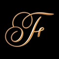 Golden 3d alphabet, elegant shape, Capital letter f, 3d illustration