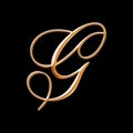 Golden 3d alphabet, elegant shape, Capital letter g, 3d illustration