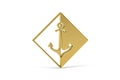 Golden 3d anchor icon isolated on white background - 3d Royalty Free Stock Photo