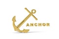 Golden 3d anchor icon isolated on white background - 3d Royalty Free Stock Photo