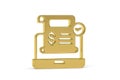 Golden 3d cash register icon isolated on white background
