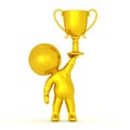 Golden 3D Character holding a gold first place trophy