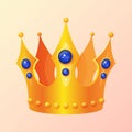 Golden 3d crown with blue sapphire diamonds. Royalty Free Stock Photo