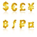 Golden 3D currency symbols, currency icon