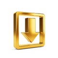 Golden 3D Download Icon with Downward Arrow Inside a Square Frame on White Background Royalty Free Stock Photo