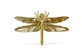 Golden 3d dragonfly icon isolated on white background