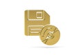Golden 3d floppy disk icon isolated on white Royalty Free Stock Photo