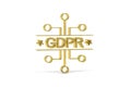 Golden 3d GDPR circuit icon isolated on white background