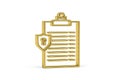 Golden 3d GDPR clipboard document icon isolated on white background
